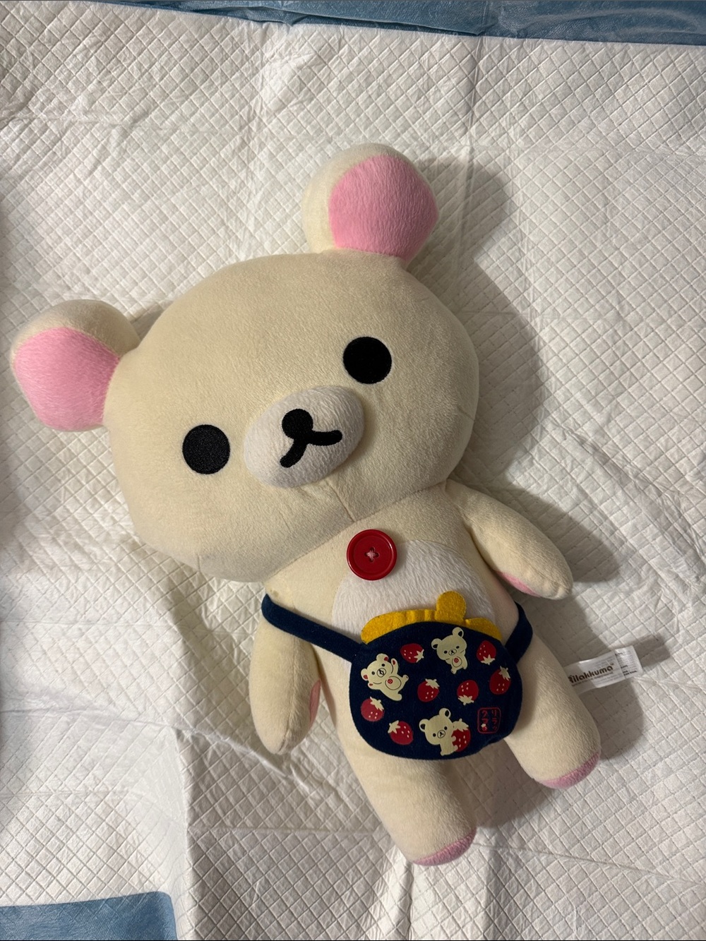 Rilakkuma Cream & Pink Plush Bear with Navy Strawberry Pouch